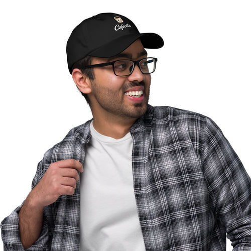 Man wearing a black cafecito coffee hat