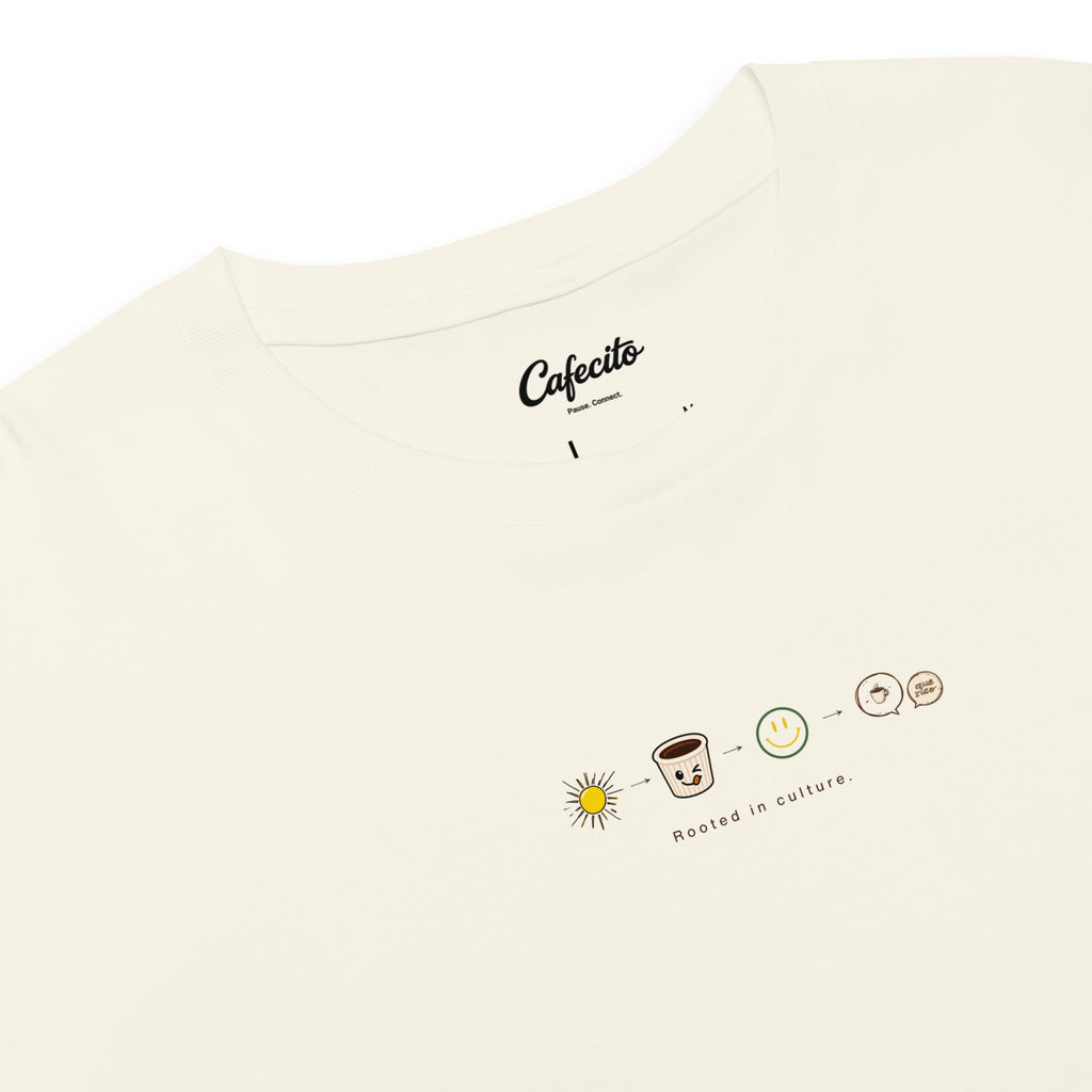 latina-inspired womens crop tee with El Cafecito coffee ritual.
