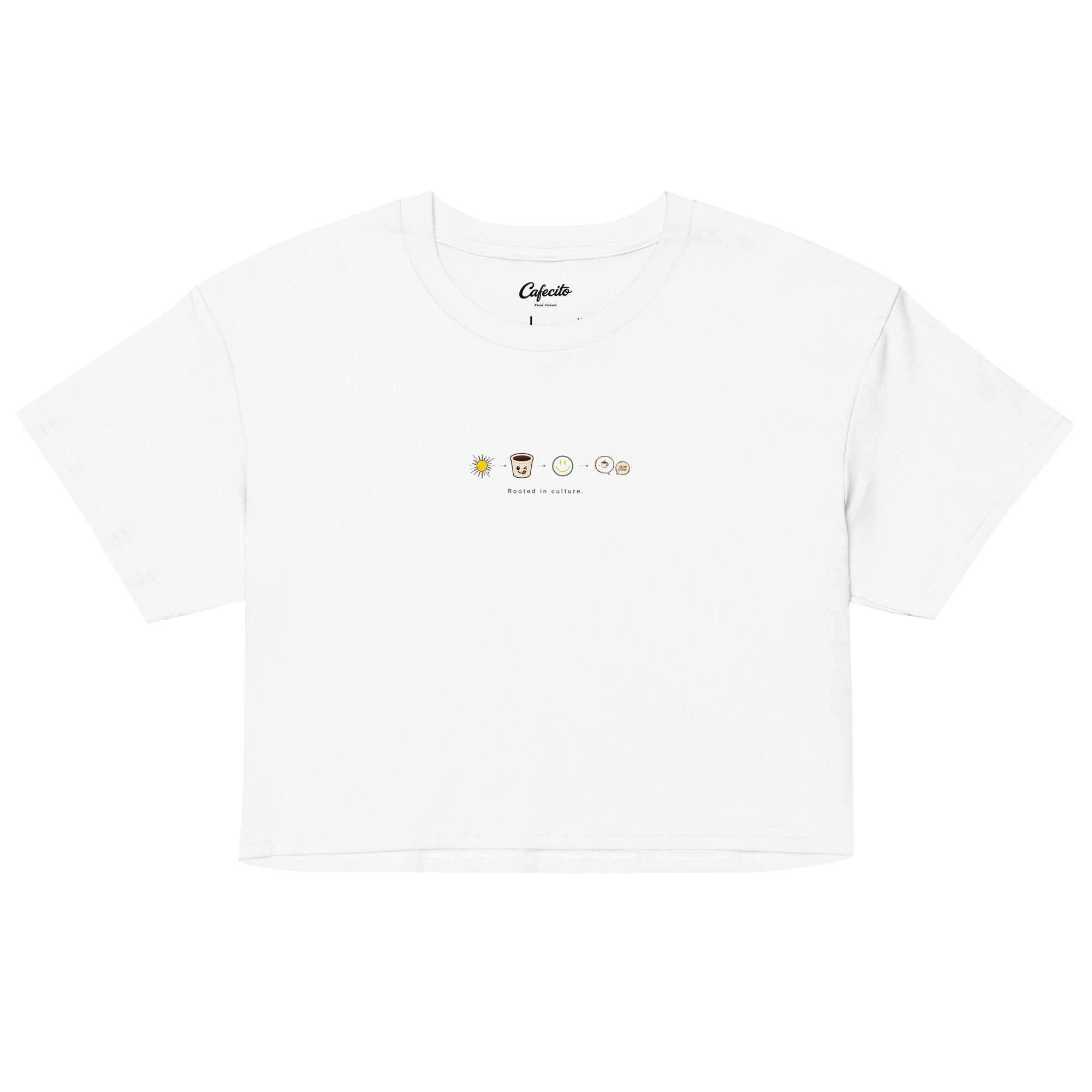 coffee inspired womens crop tee with El Cafecito coffee ritual.
