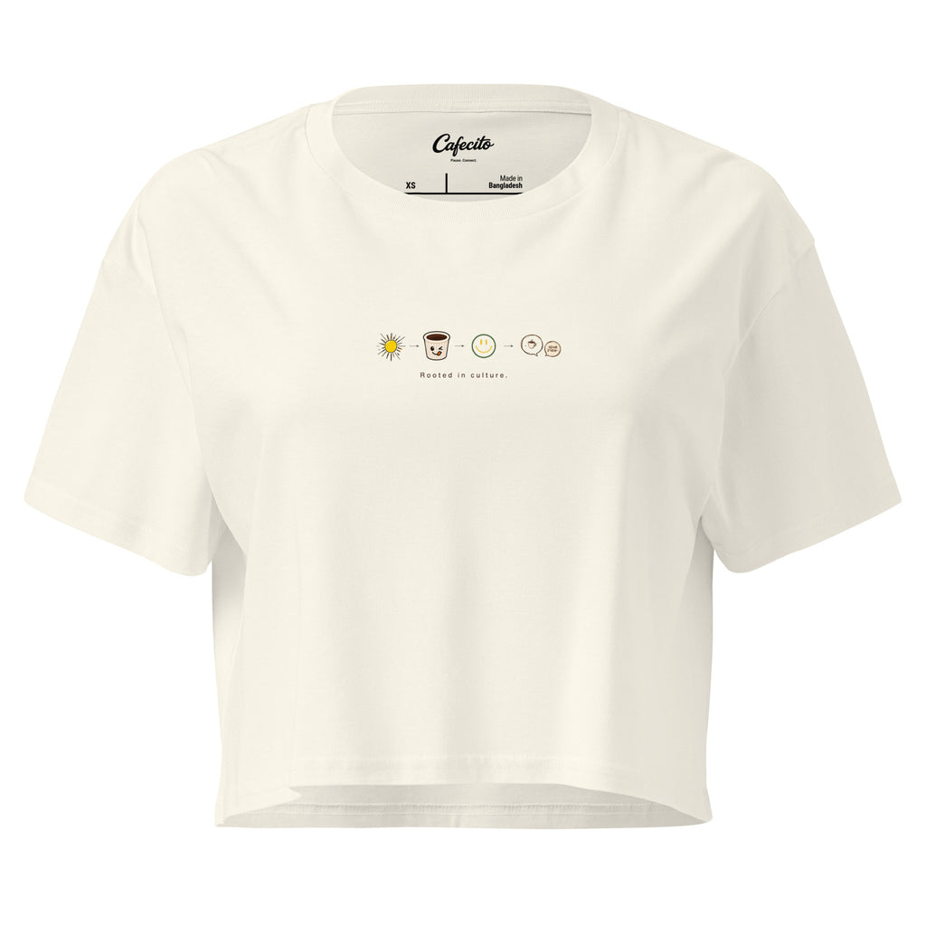Latina-inspired baby tee with El Cafecito coffee ritual.