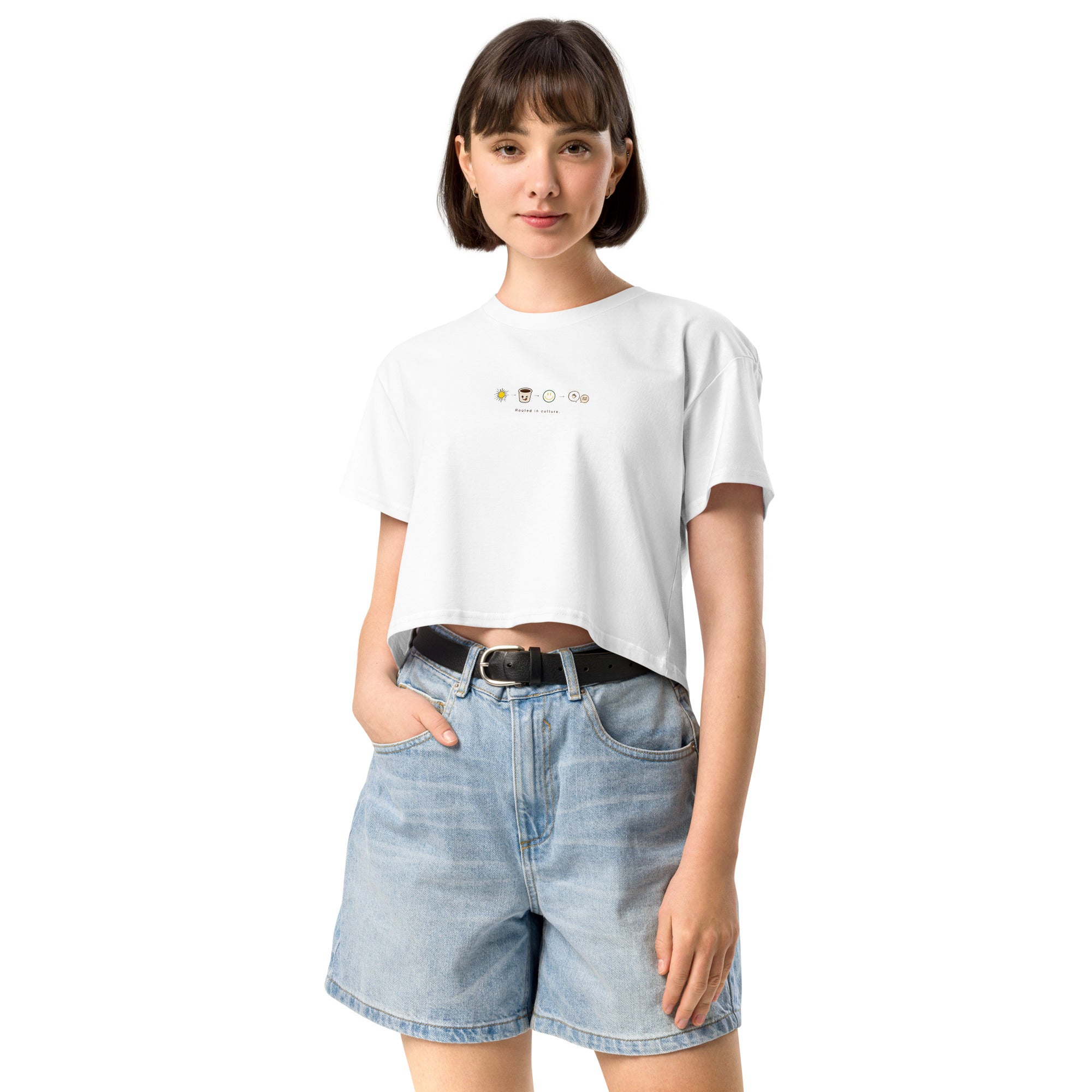 Coffee ritual t shirt womens crop top and denim shorts