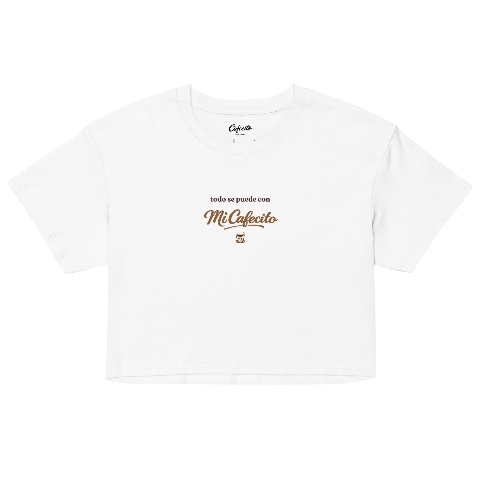 Todo Se Puede Con Mi Cafecito baby tee featuring a Spanish coffee phrase and Cafecito Club script design.